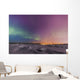 Northern lights shine above city skyline in this nighttime view Wall Mural