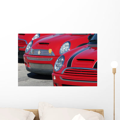 Red Mini Coopers Wall Mural shown on a wall