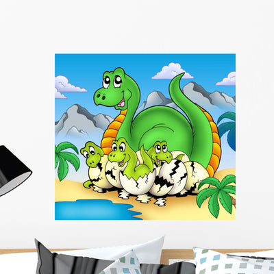 Dinosaur Mom with Little shown on a wall