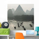Boats Along The Li River At Sunset Wall Mural
