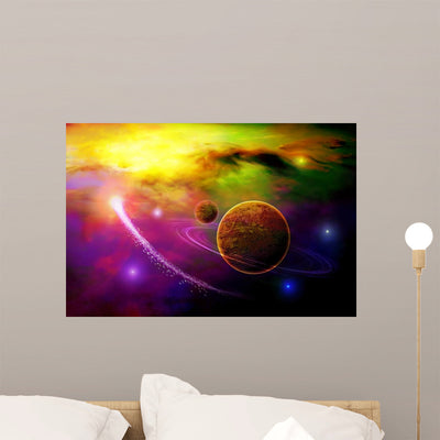 Space Wall Mural shown on a wall