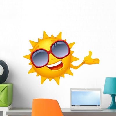 Cartoon Character Sun Wall Decal shown on a wall
