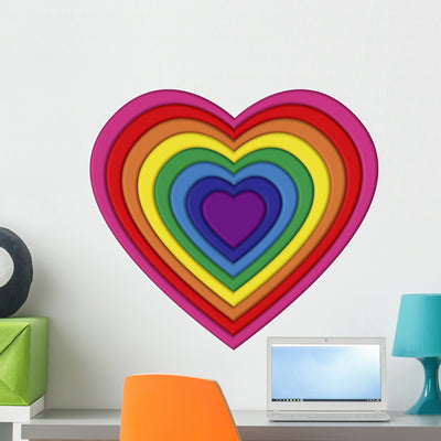 Rainbow Heart Wall Decal shown on a wall