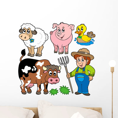 Farm Cartoons Collection Wall Stickers shown on a wall