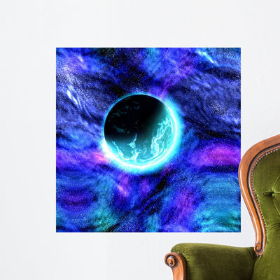 Cosmic Space Planet Wall Mural shown on a wall