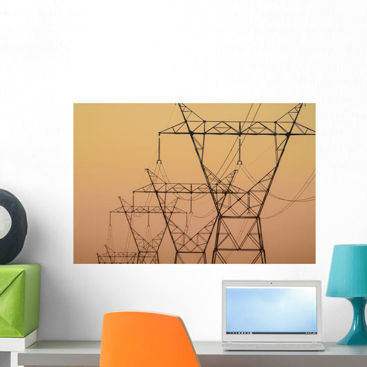 Electrical transmission towers at sunset;Ohio united states of america Wall Mural