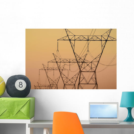 Electrical transmission towers at sunset;Ohio united states of america Wall Mural