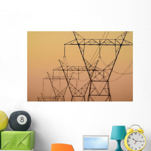 Electrical transmission towers at sunset;Ohio united states of america Wall Mural