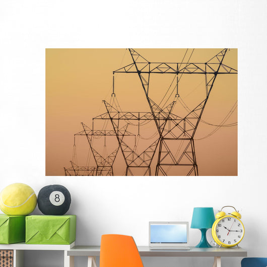Electrical transmission towers at sunset;Ohio united states of america Wall Mural