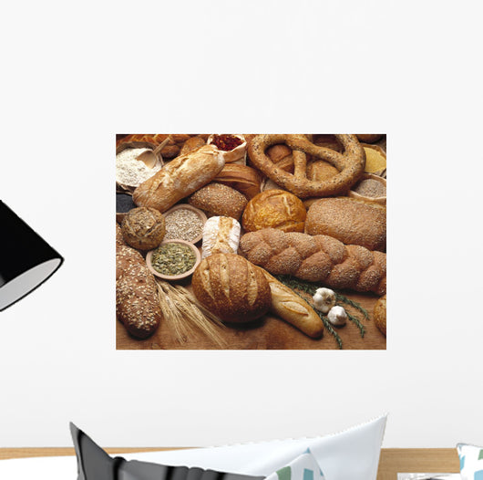 Food - Various types of breads and some of their ingredients Wall Mural