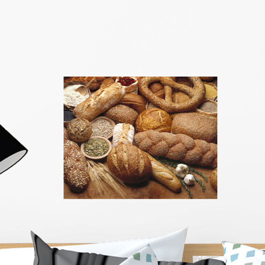 Food - Various types of breads and some of their ingredients Wall Mural