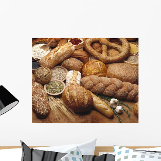 Food - Various types of breads and some of their ingredients Wall Mural
