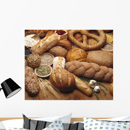Food - Various types of breads and some of their ingredients Wall Mural