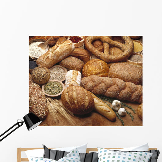 Food - Various types of breads and some of their ingredients Wall Mural