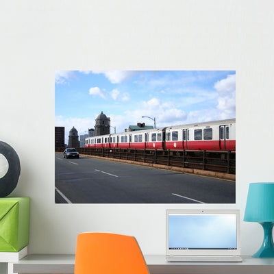 Boston Subway Train Wall Mural shown on a wall