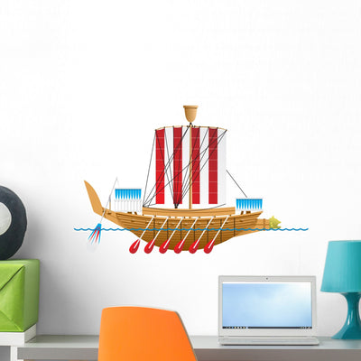 Ancient Egyptian Warship Wall Decal shown on a wall