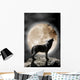 Wolf Howling at the Moon Wall Mural