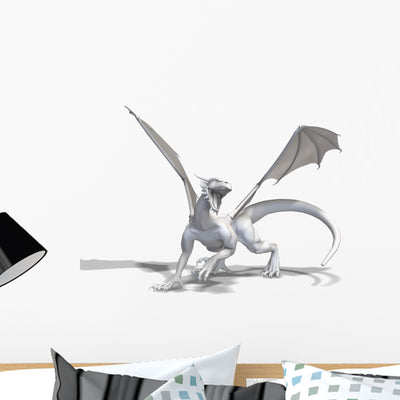 Roaring White Dragon Wall Decal shown on a wall