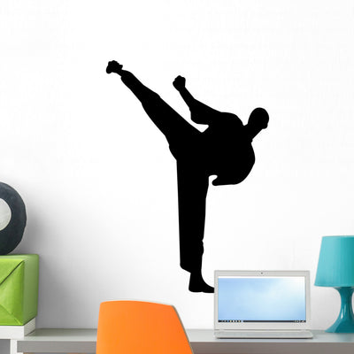 Martial Arts Silhouette Wall Decal shown on a wall