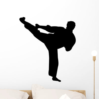 Martial Arts Silhouette Wall Decal shown on a wall