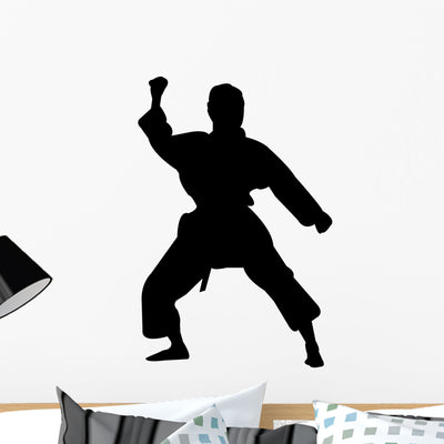 Martial Arts Silhouette Wall Decal shown on a wall