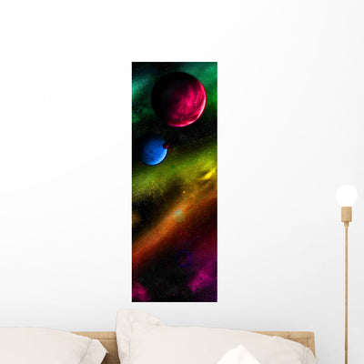 Different Planets Outer Space Wall Mural shown on a wall