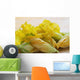 Close Up Of Zucchini Blossoms With Water Drops On Wooden Cutting Board Wall Mural