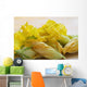 Close Up Of Zucchini Blossoms With Water Drops On Wooden Cutting Board Wall Mural