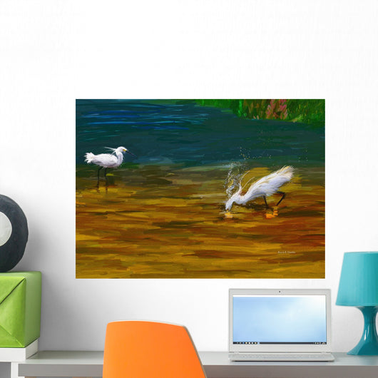 Computer Generated Image Of Bird Wading And Drinking In Shallow Water Wall Mural
