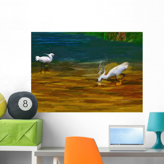 Computer Generated Image Of Bird Wading And Drinking In Shallow Water Wall Mural