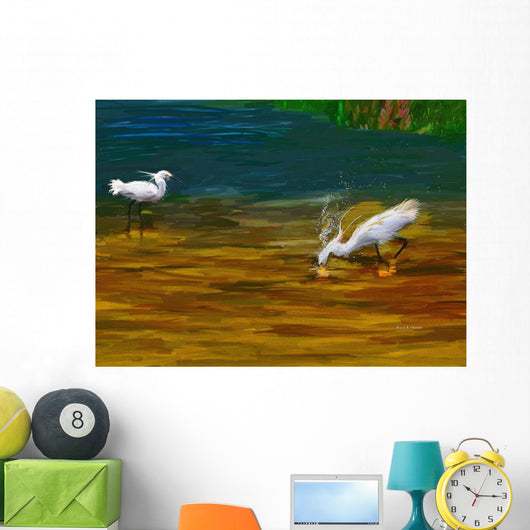 Computer Generated Image Of Bird Wading And Drinking In Shallow Water Wall Mural
