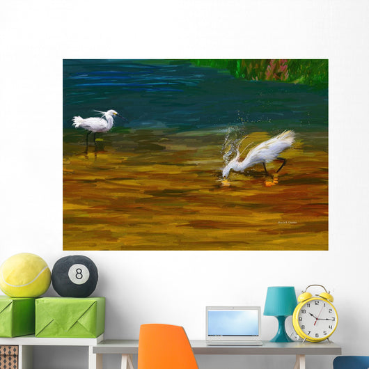 Computer Generated Image Of Bird Wading And Drinking In Shallow Water Wall Mural