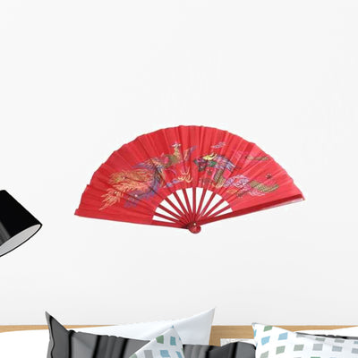 Chinese Hand Fan Wall Decal shown on a wall