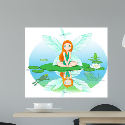 Lily Pond Fairy Wall Decal shown on a wall