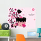 floral background with cupcake and birds Wall Mural