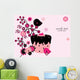 floral background with cupcake and birds Wall Mural