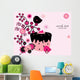floral background with cupcake and birds Wall Mural