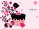 floral background with cupcake and birds Wall Mural