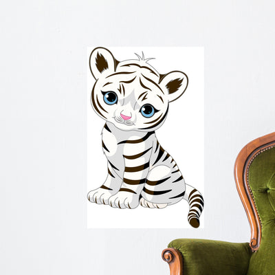 Cute White Tiger Cub shown on a wall