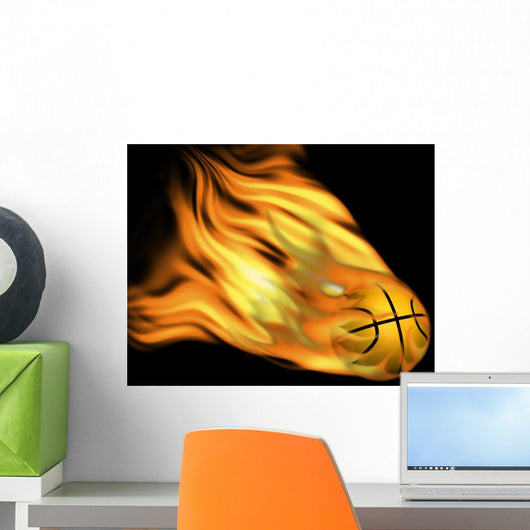 Basketball on Flames Wall Mural
