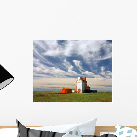 Inland grain terminal with railway in the prairies Wall Mural