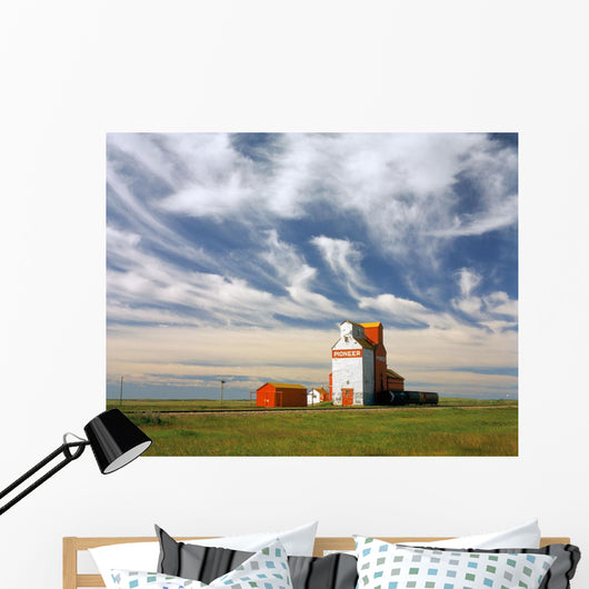 Inland grain terminal with railway in the prairies Wall Mural