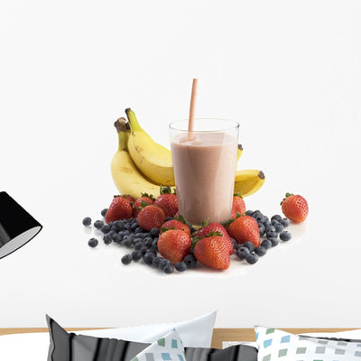 Smoothie Glass Surrounded Fruit Wall Decal shown on a wall