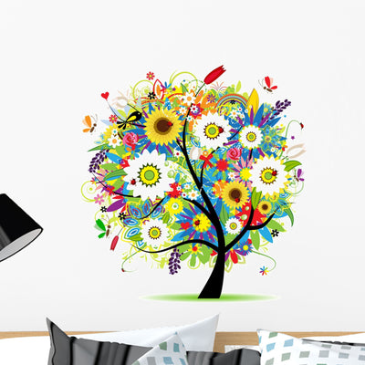 Floral Tree Beautiful Wall Decal shown on a wall