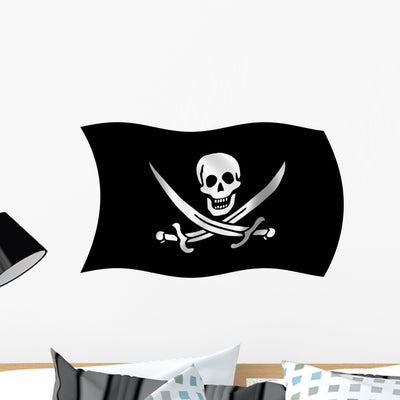 Waving Pirate Flag Wall Decal shown on a wall