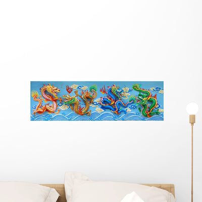 Four Color Chinese Dragon shown on a wall