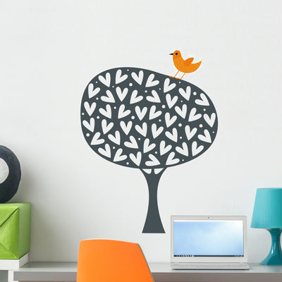 Bird and Tree Wall Decal shown on a wall