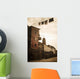 Long exposure of clothing drying on a clothesline moving Wall Mural