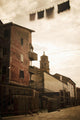 Long exposure of clothing drying on a clothesline moving Wall Mural