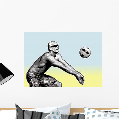 Beach Volleyball Wall Mural shown on a wall